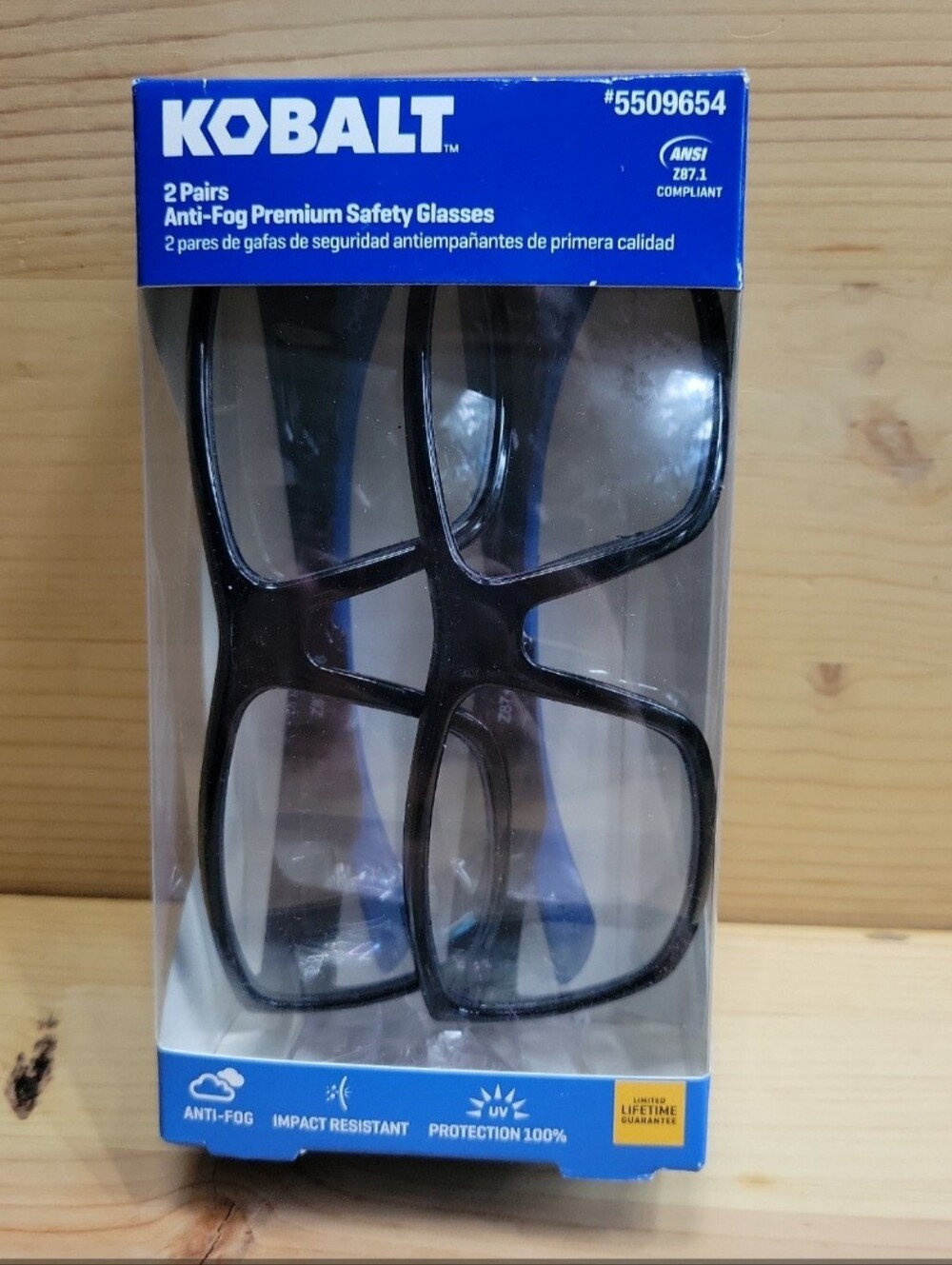 NEW 2 Pair Kobalt Plastic Anti-Fog Safety Glasses